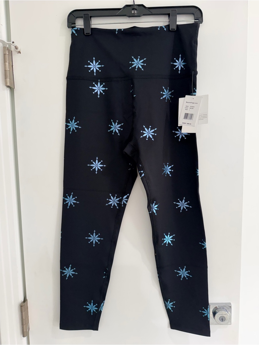 Beyond Yoga  Black Leggings with Blue Snowflake Print - NWT